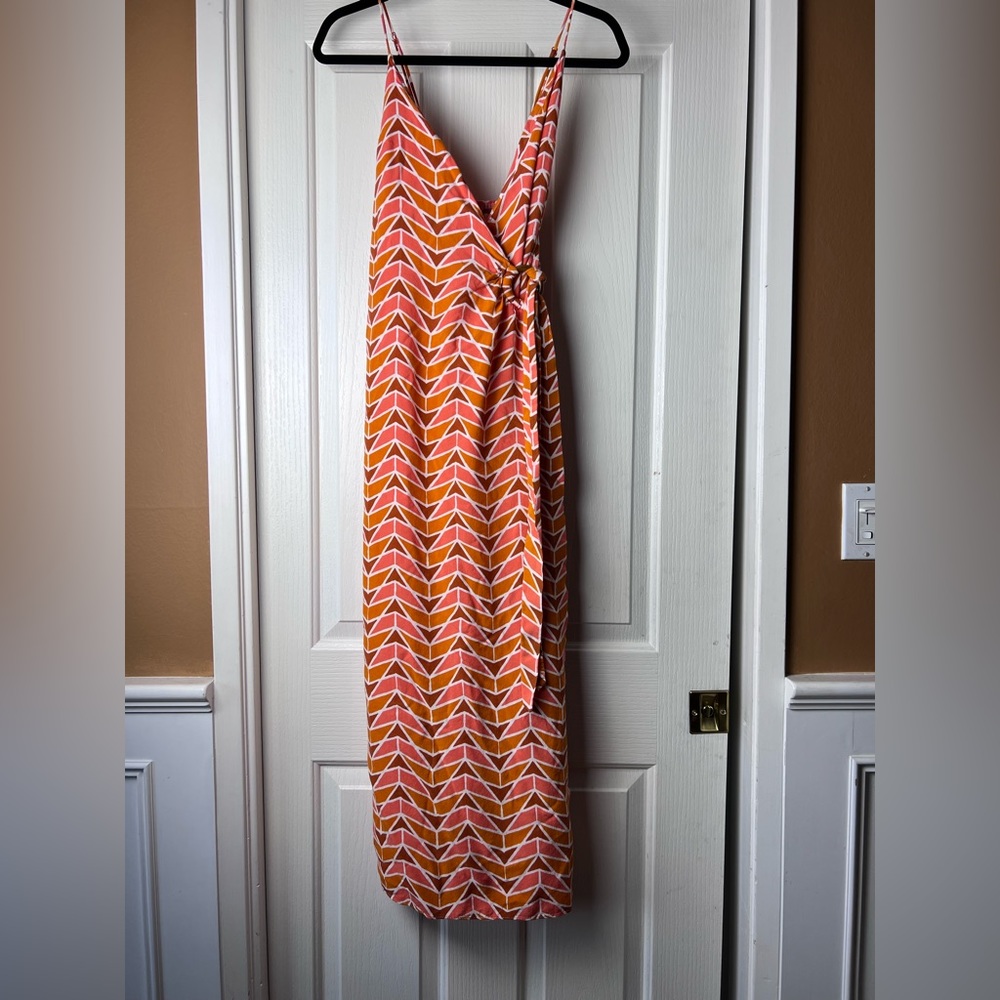 Free People Colorful Triangle Bohemian Printed Wrap Maxi Dress w Wood Ring S